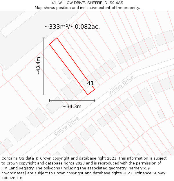 41, WILLOW DRIVE, SHEFFIELD, S9 4AS: Plot and title map