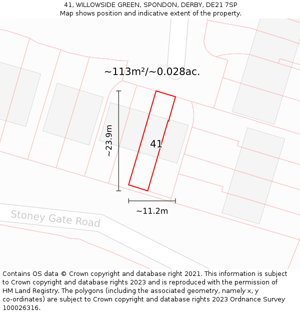 41, WILLOWSIDE GREEN, SPONDON, DERBY, DE21 7SP: Plot and title map