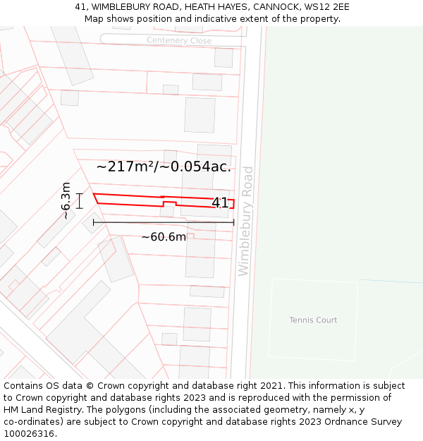 41, WIMBLEBURY ROAD, HEATH HAYES, CANNOCK, WS12 2EE: Plot and title map