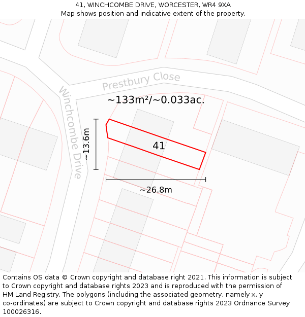 41, WINCHCOMBE DRIVE, WORCESTER, WR4 9XA: Plot and title map