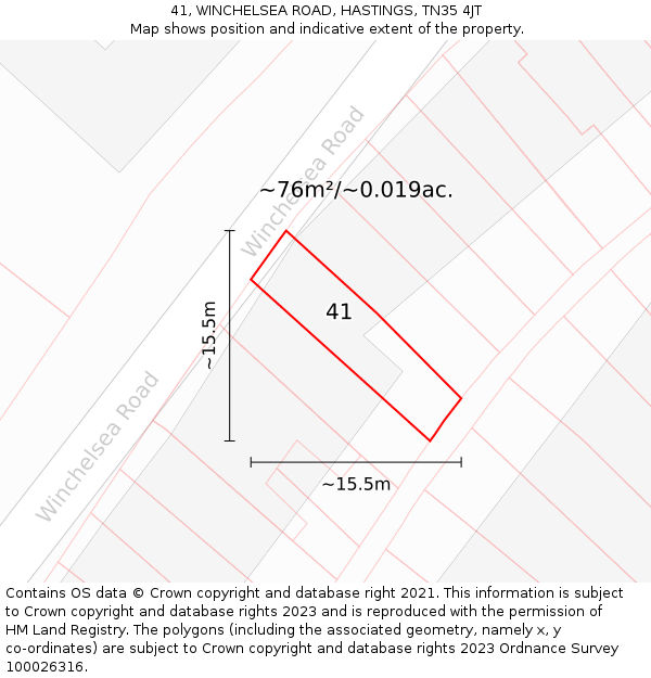 41, WINCHELSEA ROAD, HASTINGS, TN35 4JT: Plot and title map