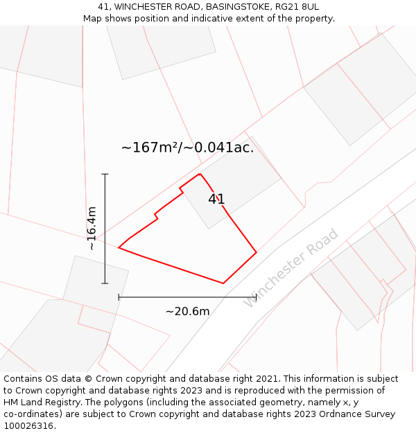 41, WINCHESTER ROAD, BASINGSTOKE, RG21 8UL: Plot and title map