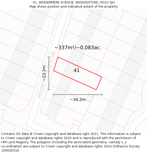 41, WINDERMERE AVENUE, BASINGSTOKE, RG22 5JH: Plot and title map
