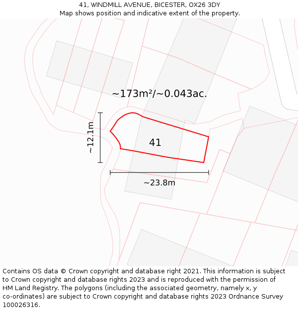 41, WINDMILL AVENUE, BICESTER, OX26 3DY: Plot and title map