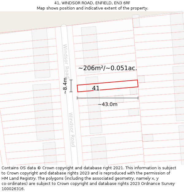 41, WINDSOR ROAD, ENFIELD, EN3 6RF: Plot and title map