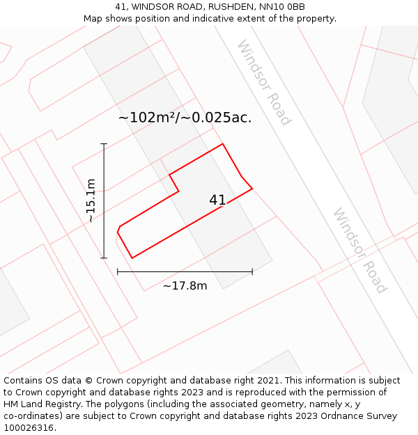 41, WINDSOR ROAD, RUSHDEN, NN10 0BB: Plot and title map