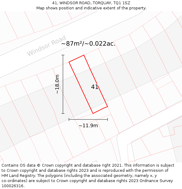 41, WINDSOR ROAD, TORQUAY, TQ1 1SZ: Plot and title map