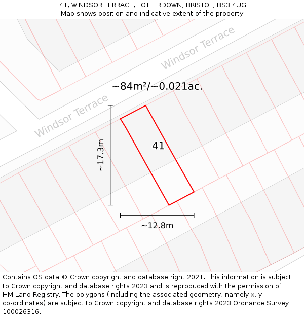 41, WINDSOR TERRACE, TOTTERDOWN, BRISTOL, BS3 4UG: Plot and title map