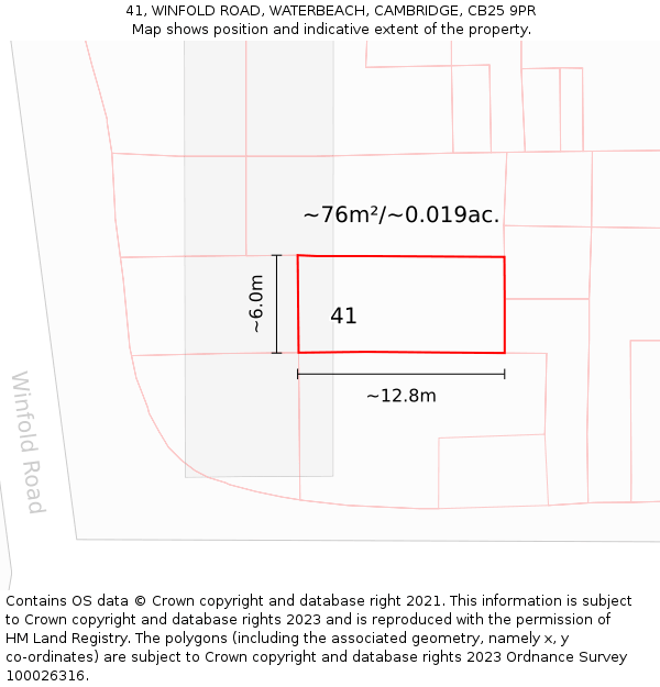 41, WINFOLD ROAD, WATERBEACH, CAMBRIDGE, CB25 9PR: Plot and title map