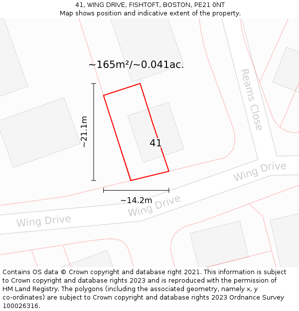 41, WING DRIVE, FISHTOFT, BOSTON, PE21 0NT: Plot and title map