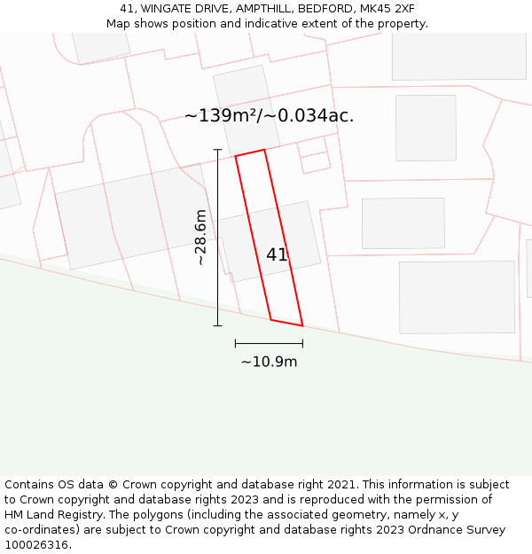 41, WINGATE DRIVE, AMPTHILL, BEDFORD, MK45 2XF: Plot and title map