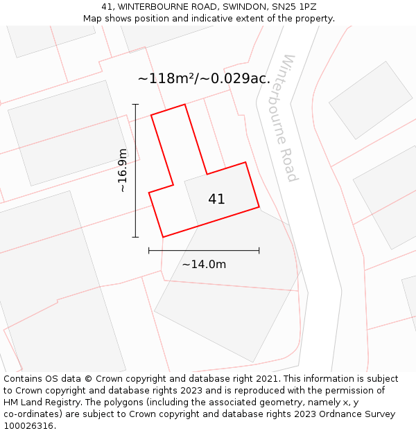 41, WINTERBOURNE ROAD, SWINDON, SN25 1PZ: Plot and title map