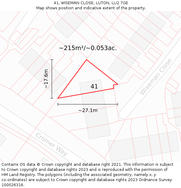 41, WISEMAN CLOSE, LUTON, LU2 7GE: Plot and title map
