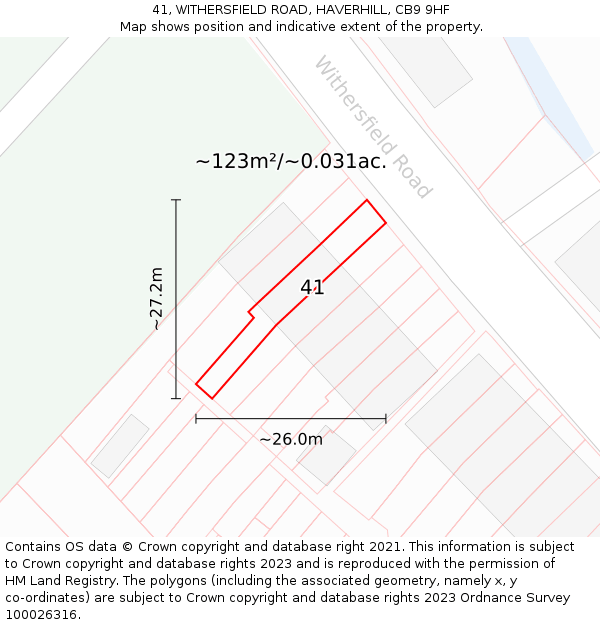 41, WITHERSFIELD ROAD, HAVERHILL, CB9 9HF: Plot and title map