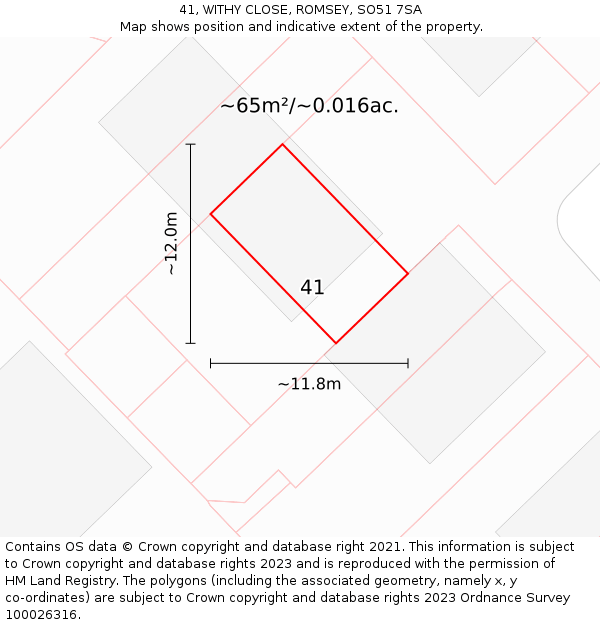 41, WITHY CLOSE, ROMSEY, SO51 7SA: Plot and title map