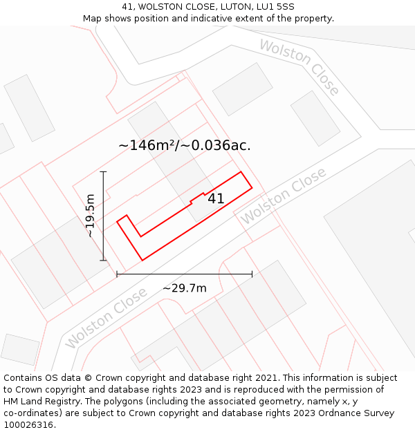 41, WOLSTON CLOSE, LUTON, LU1 5SS: Plot and title map