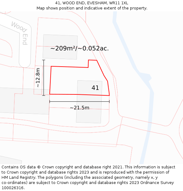 41, WOOD END, EVESHAM, WR11 1XL: Plot and title map
