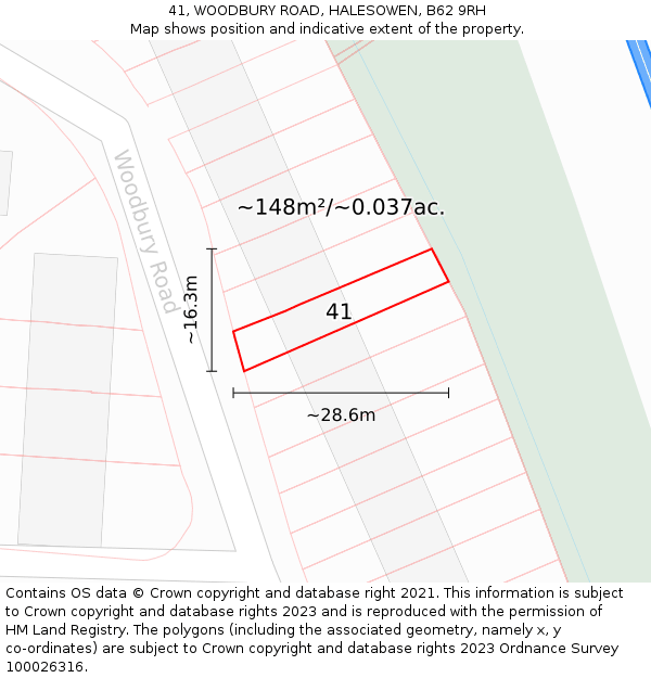 41, WOODBURY ROAD, HALESOWEN, B62 9RH: Plot and title map