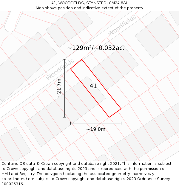 41, WOODFIELDS, STANSTED, CM24 8AL: Plot and title map