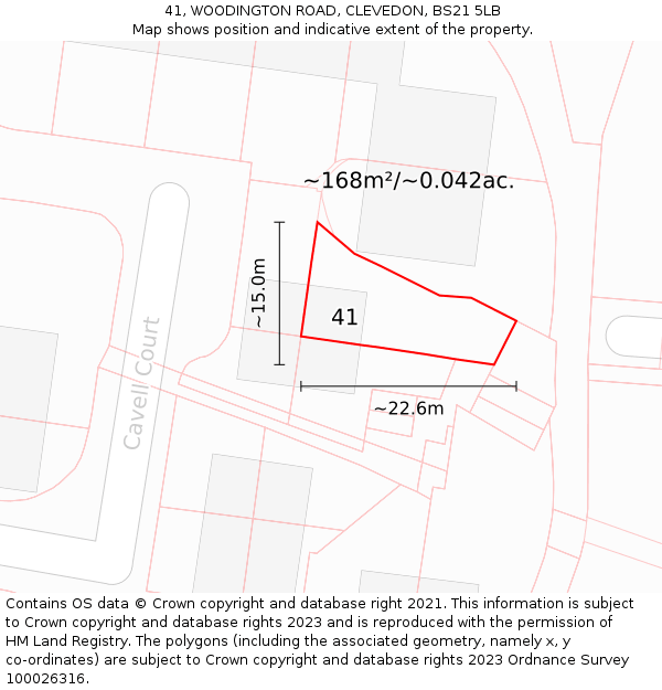 41, WOODINGTON ROAD, CLEVEDON, BS21 5LB: Plot and title map