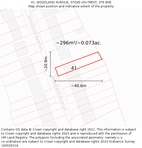 41, WOODLAND AVENUE, STOKE-ON-TRENT, ST6 8NE: Plot and title map