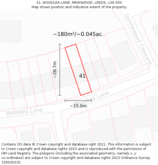 41, WOODLEA LANE, MEANWOOD, LEEDS, LS6 4SX: Plot and title map