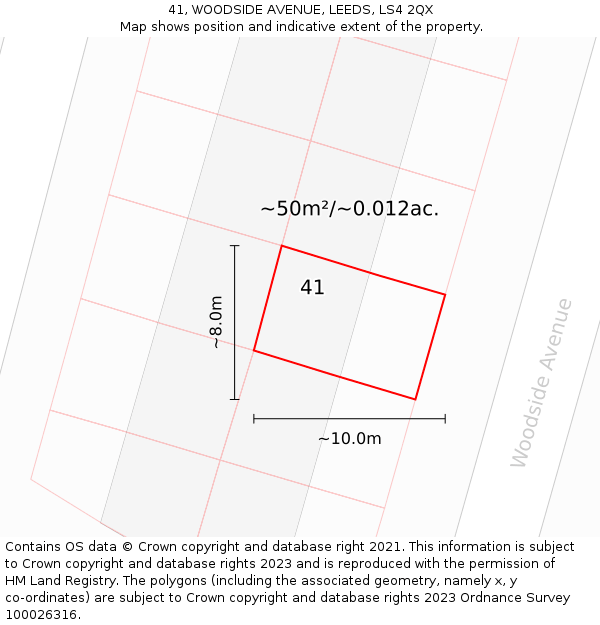 41, WOODSIDE AVENUE, LEEDS, LS4 2QX: Plot and title map