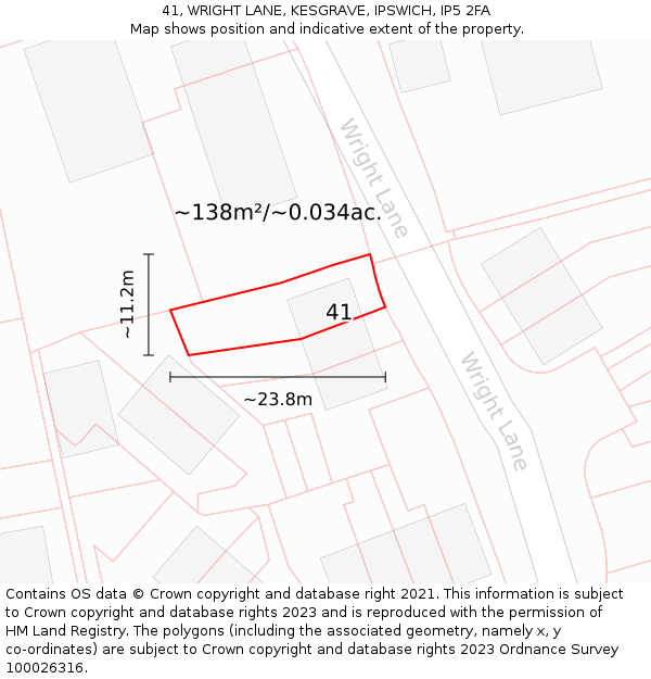 41, WRIGHT LANE, KESGRAVE, IPSWICH, IP5 2FA: Plot and title map