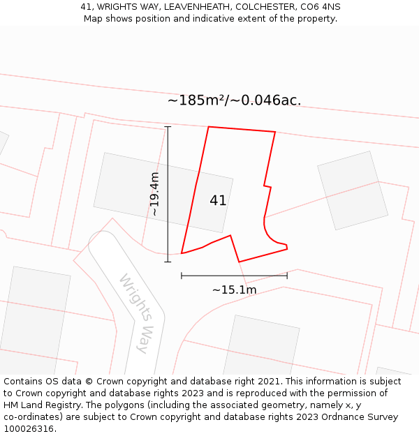 41, WRIGHTS WAY, LEAVENHEATH, COLCHESTER, CO6 4NS: Plot and title map