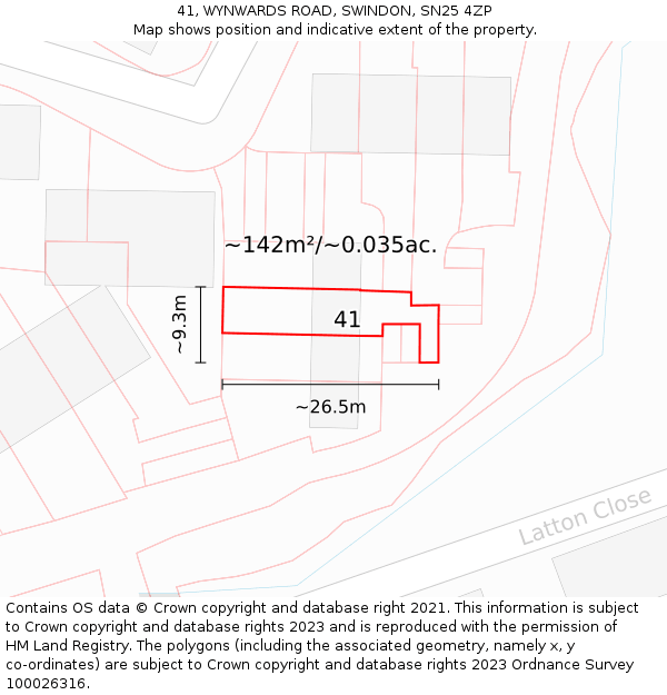 41, WYNWARDS ROAD, SWINDON, SN25 4ZP: Plot and title map