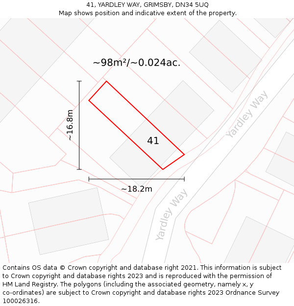 41, YARDLEY WAY, GRIMSBY, DN34 5UQ: Plot and title map