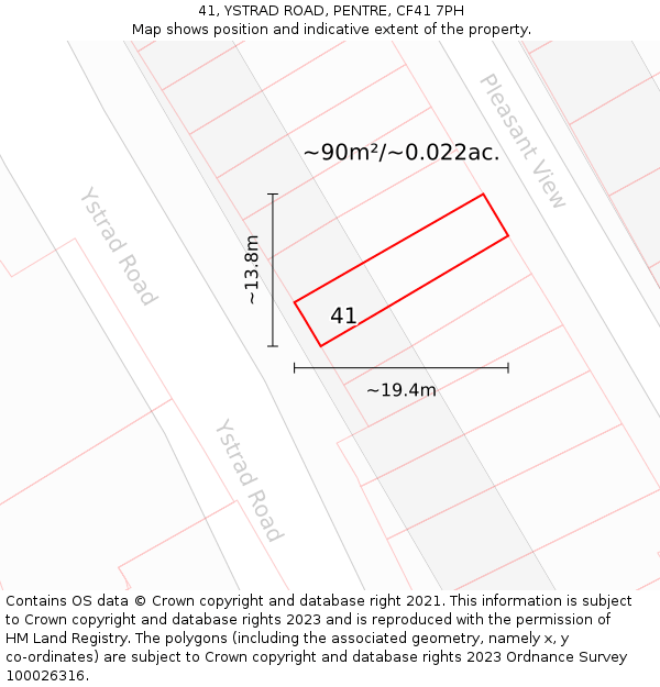 41, YSTRAD ROAD, PENTRE, CF41 7PH: Plot and title map