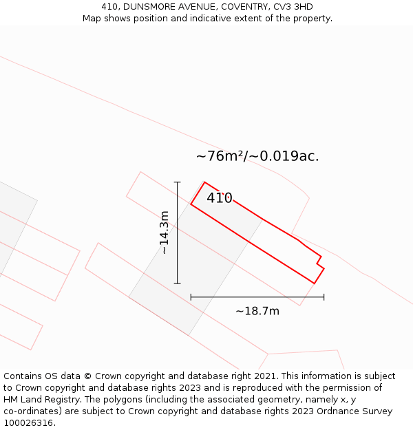 410, DUNSMORE AVENUE, COVENTRY, CV3 3HD: Plot and title map