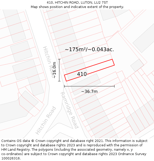 410, HITCHIN ROAD, LUTON, LU2 7ST: Plot and title map