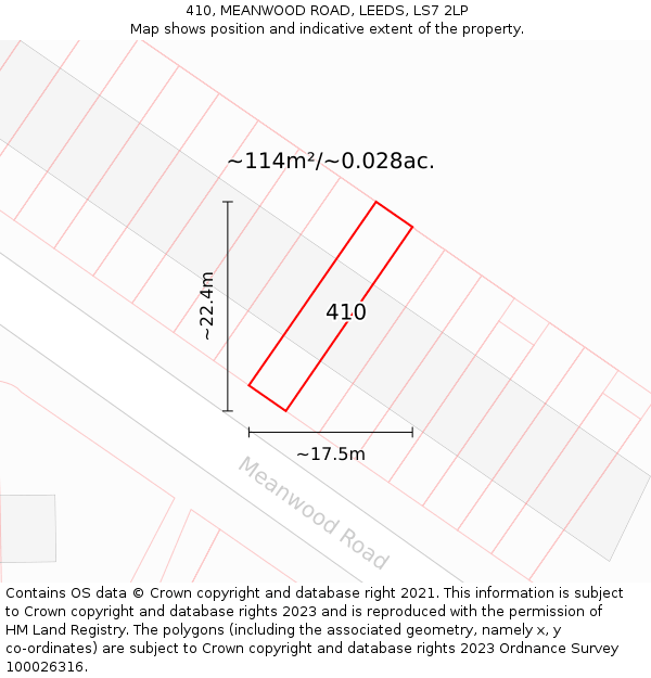 410, MEANWOOD ROAD, LEEDS, LS7 2LP: Plot and title map