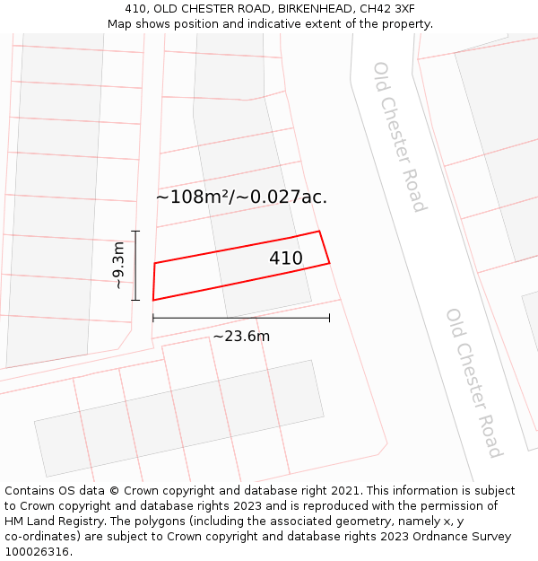 410, OLD CHESTER ROAD, BIRKENHEAD, CH42 3XF: Plot and title map