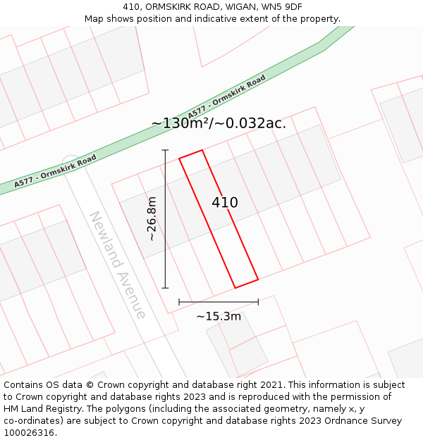 410, ORMSKIRK ROAD, WIGAN, WN5 9DF: Plot and title map