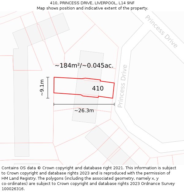 410, PRINCESS DRIVE, LIVERPOOL, L14 9NF: Plot and title map