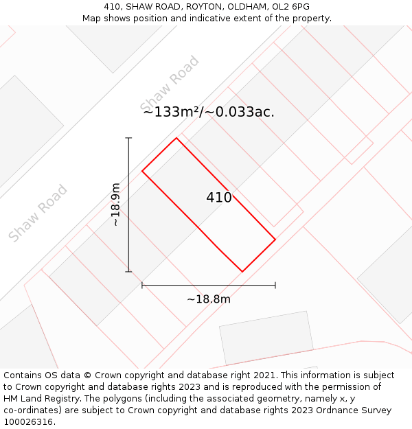 410, SHAW ROAD, ROYTON, OLDHAM, OL2 6PG: Plot and title map