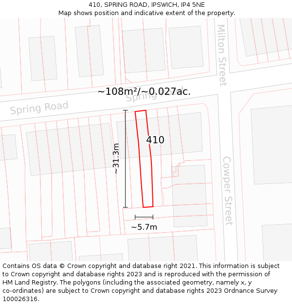 410, SPRING ROAD, IPSWICH, IP4 5NE: Plot and title map