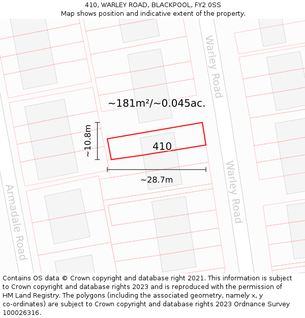 410, WARLEY ROAD, BLACKPOOL, FY2 0SS: Plot and title map