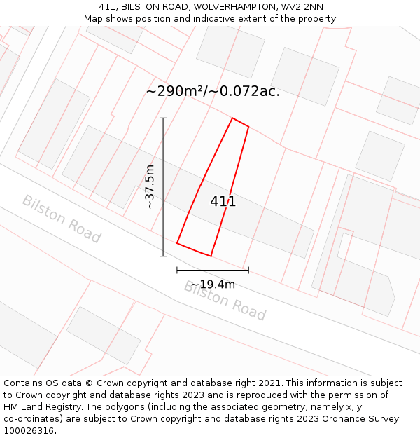 411, BILSTON ROAD, WOLVERHAMPTON, WV2 2NN: Plot and title map
