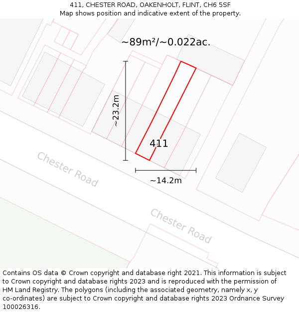 411, CHESTER ROAD, OAKENHOLT, FLINT, CH6 5SF: Plot and title map