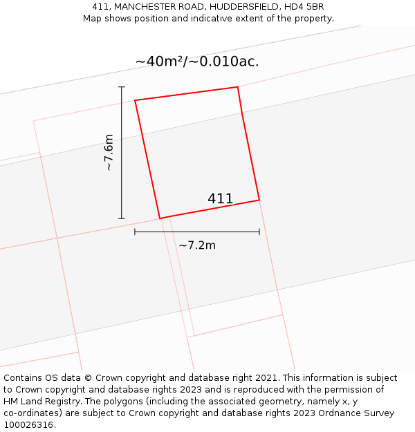 411, MANCHESTER ROAD, HUDDERSFIELD, HD4 5BR: Plot and title map