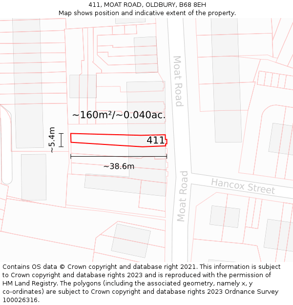 411, MOAT ROAD, OLDBURY, B68 8EH: Plot and title map