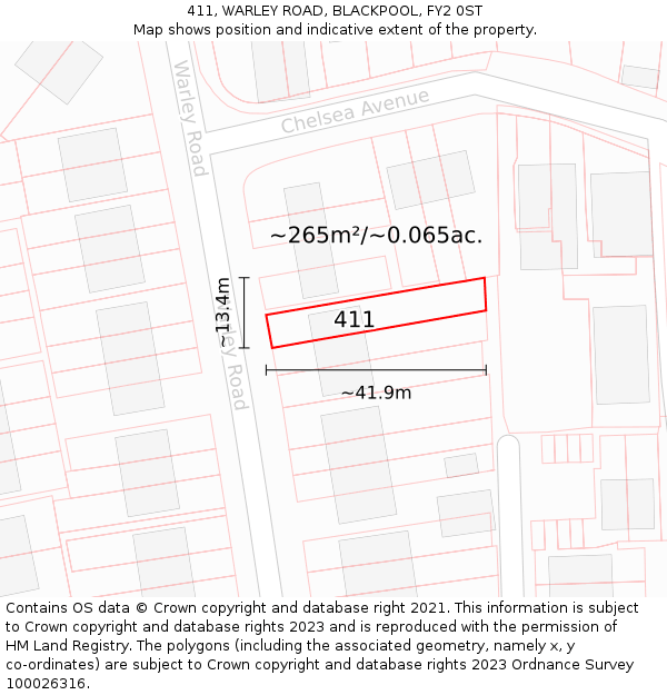 411, WARLEY ROAD, BLACKPOOL, FY2 0ST: Plot and title map