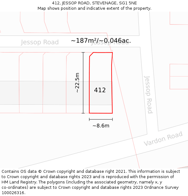 412, JESSOP ROAD, STEVENAGE, SG1 5NE: Plot and title map