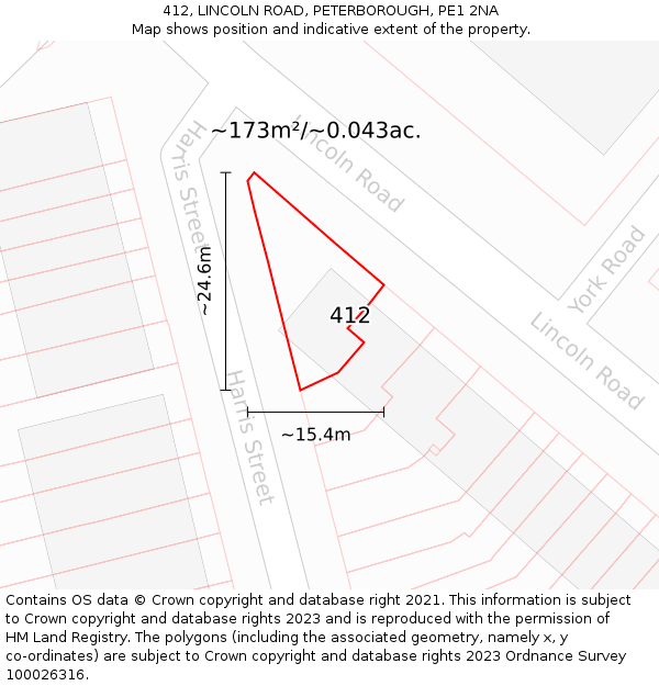 412, LINCOLN ROAD, PETERBOROUGH, PE1 2NA: Plot and title map