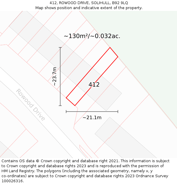 412, ROWOOD DRIVE, SOLIHULL, B92 9LQ: Plot and title map