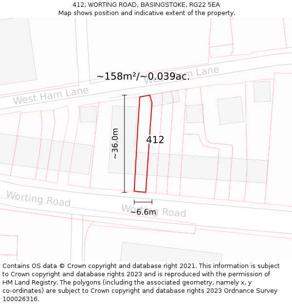 412, WORTING ROAD, BASINGSTOKE, RG22 5EA: Plot and title map
